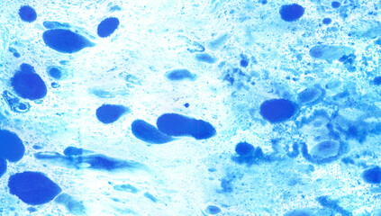 Abstract art background blue fluid paint streaming over white surface watercolor technique illustration