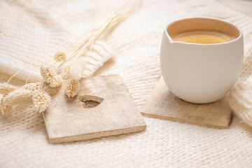 Fototapeta na wymiar Cozy Coffee in Bed in the Morning