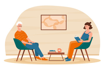 Social worker taking care about seniors people.