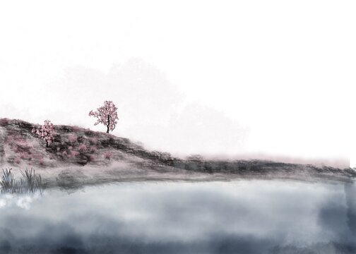 landscape with trees and lake