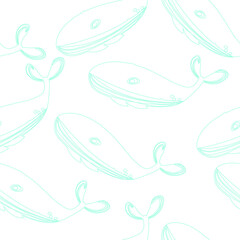 Pattern with blue whales on a white background.