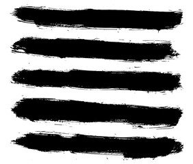 Black brush stroke set isolated on white background. Trendy brush stroke for black ink paint, grunge splash, dirt banner, watercolor design and dirty texture. Creative art concept, vector illustration