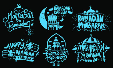 Set ramadan greeting lettering, Celebration Holy Month letters, typographic, calligraphic Vector Using for Card, website or banner.