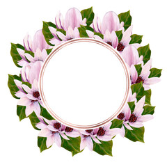 gold watercolor pink magnolia frame, perfect to use on the web or in print