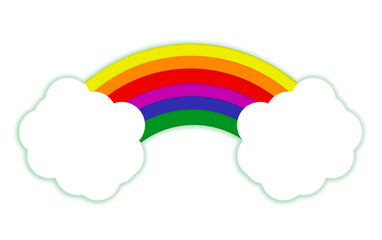 Illustration of rainbow linking two clouds and white background