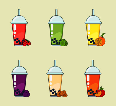 Illustration of various fruits juice, apple juice, orange, almond, grapes juice, etc