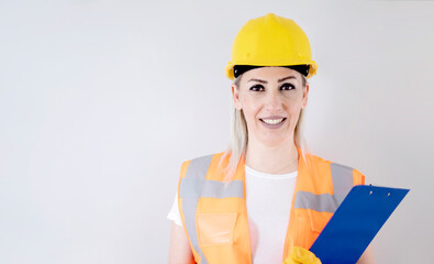 civil engineer woman with helmet portrait