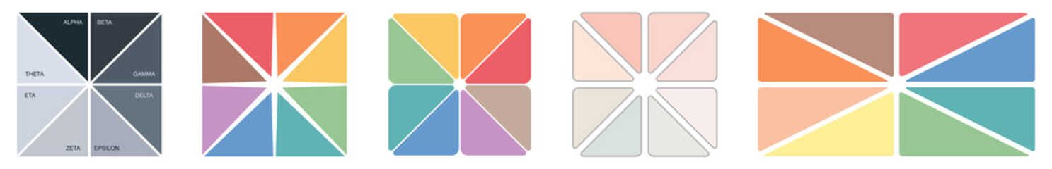 Obraz premium Square or rectangle divided into equal triangle segments, parts in different color. Simple infographic element