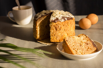 Delicate Easter cake with dark chocolate and almonds with exquisite taste.