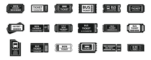 City bus ticketing icons set, simple style