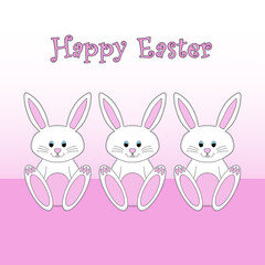 A cartoon illustration of a row of white Easter bunnies with the message Happy Easter.
