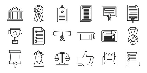 Online attestation serviceicons set, outline style