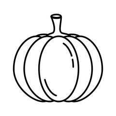 Vector line art pumpkin icon. Isolated vegetable contour for coloring. Simple black food shape in cartoon style