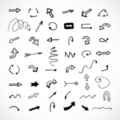 Vector set of hand-drawn arrows, elements for presentation