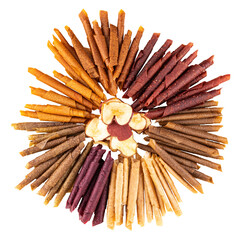 fruit roll up on a  white background top view. Homemade Fruit Snack