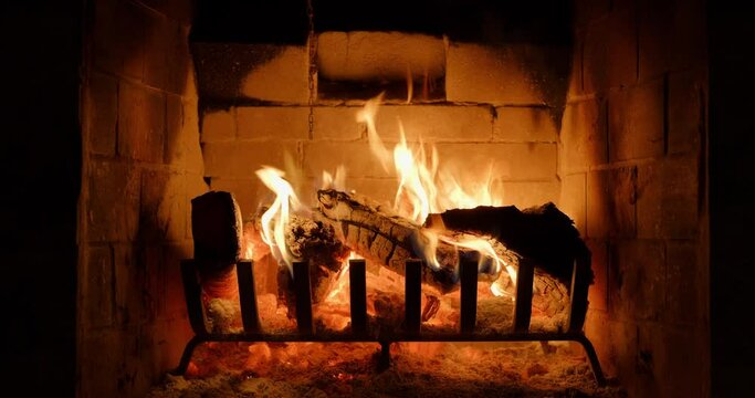 Close up, log cabin fireplace