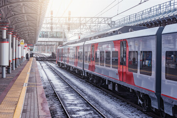Fototapeta na wymiar Highspeed train by the station platform.