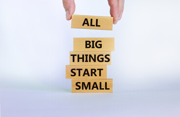 Business concept growth success process. Wood blocks on white background, copy space. Businessman...