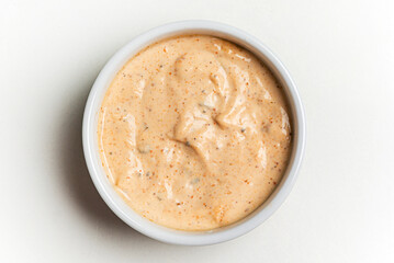 sauce on the white bowl