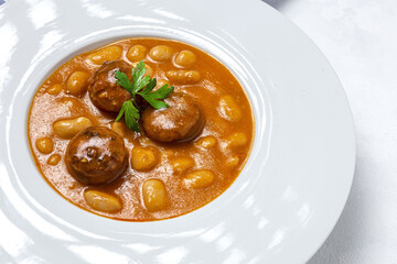 Homemade beans stew with sausage from above