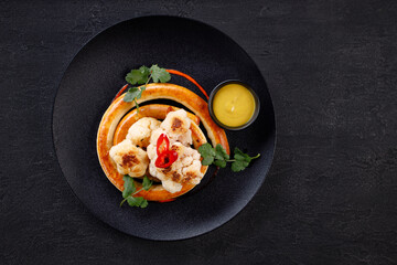 Grilled sausages and cauliflower, healthy bbq food