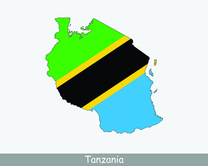 Tanzania Flag Map. Map of the United Republic of Tanzania with the Tanzanian national flag isolated on a white background. Vector Illustration.