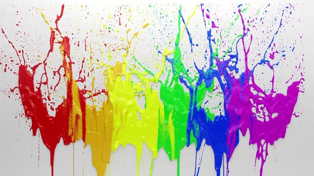 Splash of Bright Paints On White. Slow Motion