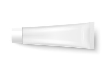 Vector 3d Realistic Plastic, Metal White Tube Icon Closeup Isolated on White Background. Packaging For Cosmetics, Ointments, Cream, Tooth Paste. Design Template of Toothpaste for Mockup. Top View