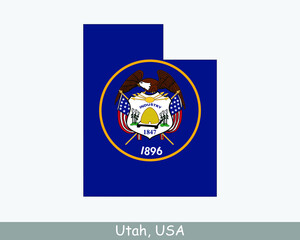 Utah Map Flag. Map of UT, USA with the state flag isolated on a white background. United States, America, American, United States of America, US State. Vector illustration.