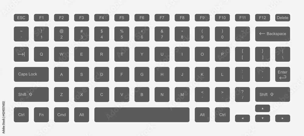 Poster laptop keyboard computer. keypad alphabet buttons. flat style
