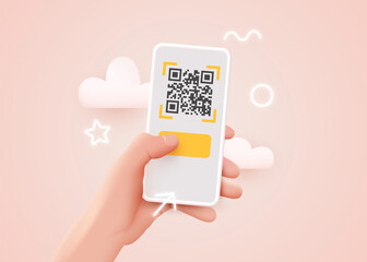 Scanning QR code with mobile smart phone. Qr code payment, E wallet , cashless technology concept.