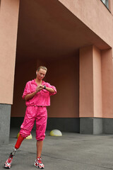 Young disabled girl with leg prosthesis