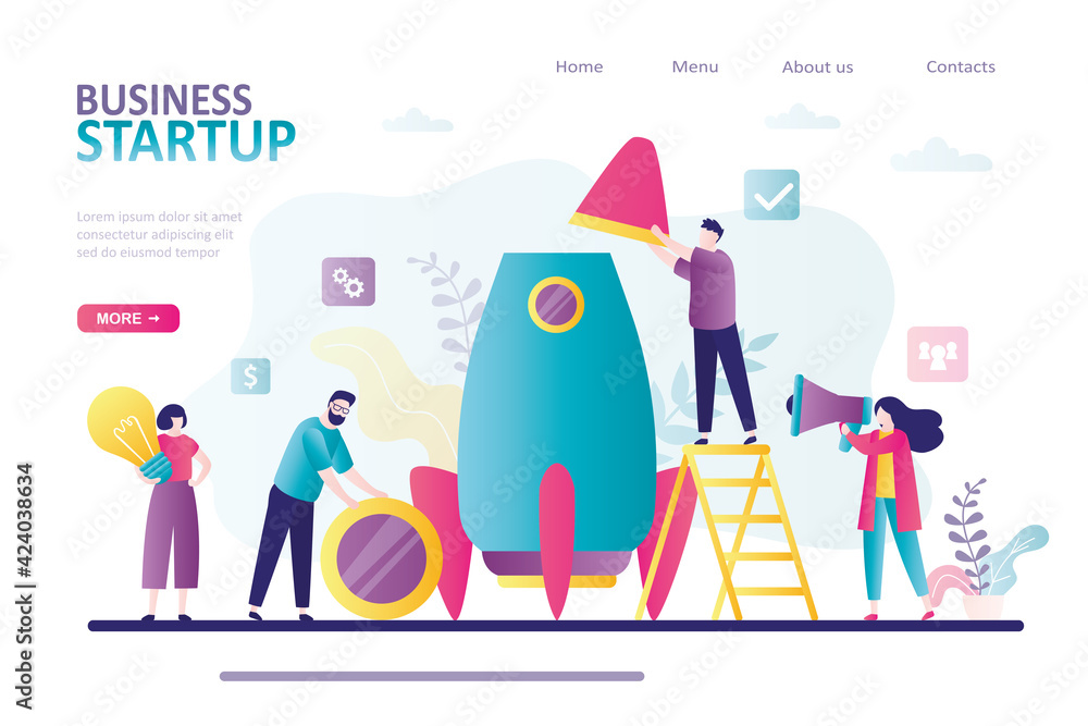Wall mural team builds spaceship together. people preparing to launch project. concept of business development