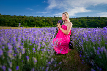 Blonde woman in a lavender field