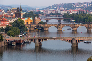 Obraz premium Prague panorama overlooking Prague's bridges, Czech Republic