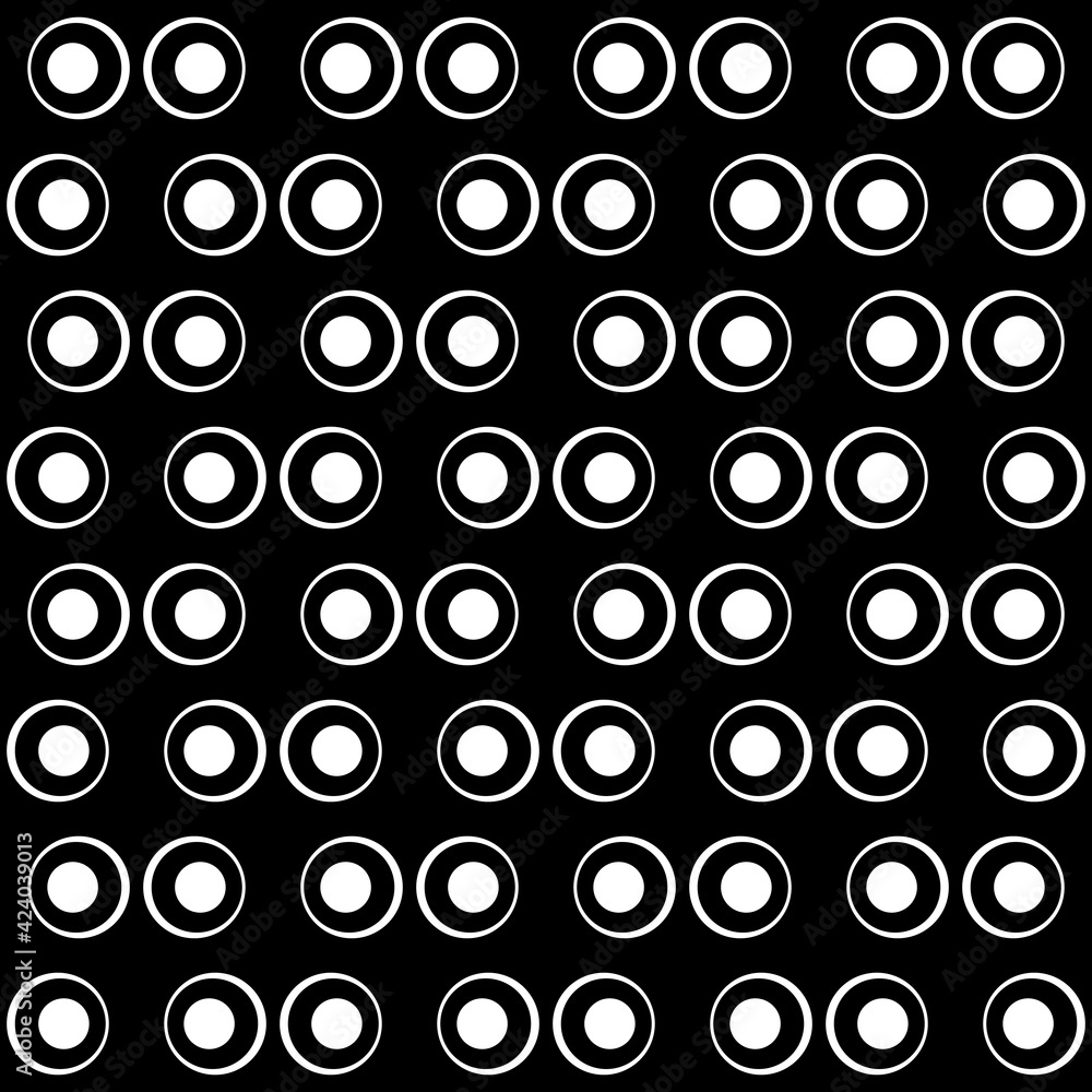 Poster White Circle Shapes Pattern. Seamless White Buttons And Black Background.
