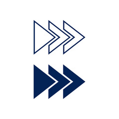 Right arrow icon With Three Triangle Shape. Next or Continues icon. flat style isolated on white background. Design Vector icon illustration