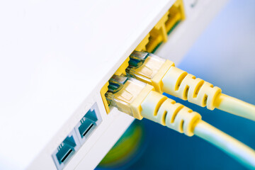Two network cables connected to the hub