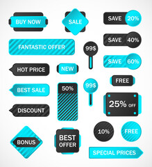 Vector stickers, price tag, banner, label. Coupon sale, offers and promotions vector template.