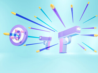 3D Shooting Games on blue background, Gaming concept, Game consoles and gamepad controllers - 3D render