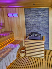 Interior of the wooden sauna