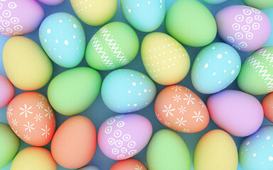 Fototapeta na wymiar Colorful Easter eggs background,pastel, hand painted Easter eggs. 3d Illustration