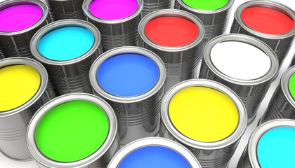 Colorful paint cans. 3D render