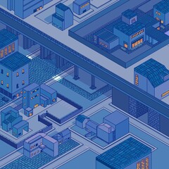 isometric view of a modern city blue color 