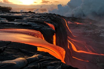 Coulées de lave du volcan Kilauea à Hawaii