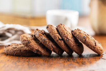 Tasty biscuits with chocolate. Sweet chocolate cookies