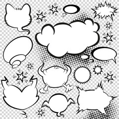 Comic style speech bubbles collection. Speech balloons and elements set with halftone shadows. Funny  design elements