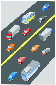set of cars, truck and bus , isometric