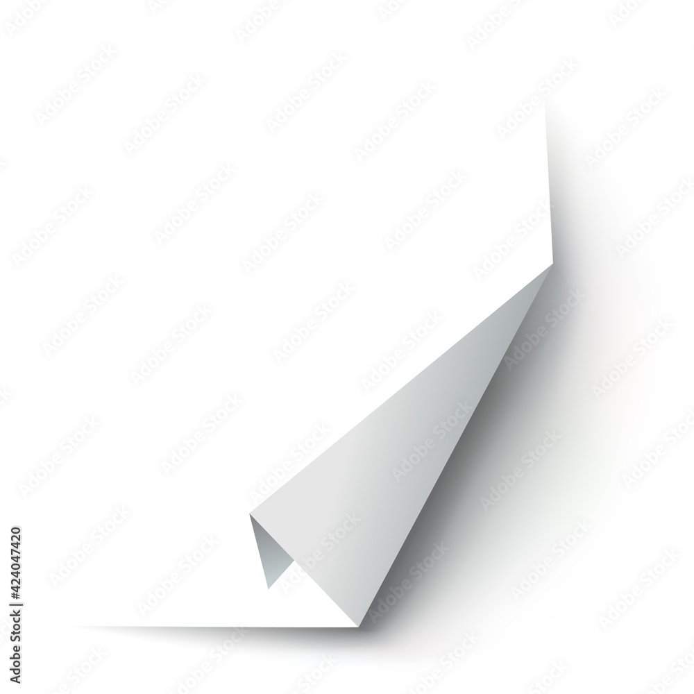 Poster curled paper corner. curve page corner, page edge curl and bent paper sheet with realistic shadow. p