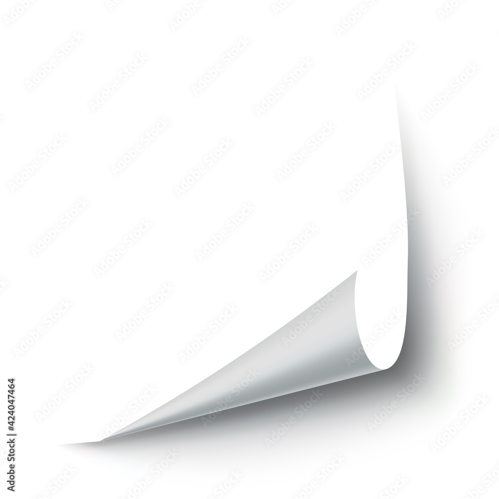Poster curled paper corner. curve page corner, page edge curl and bent paper sheet with realistic shadow. p